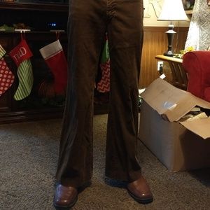 Mens bell-bottom corduroy pants with built in belt